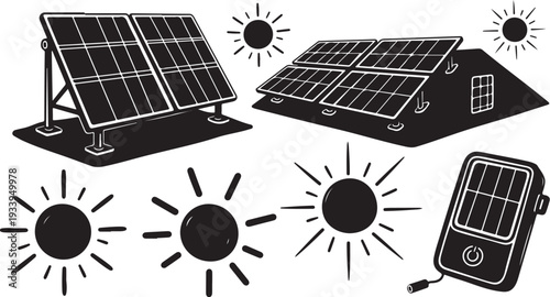 Solar Panels and Sun Illustration for Renewable Energy Concept