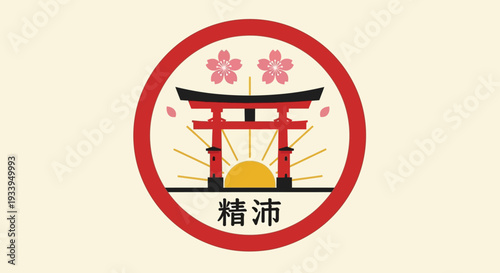 Japan Torii Gate Sunrise Cherry Blossoms Kanji Symbol