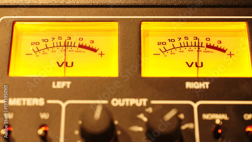Фотография Analog VU Meters Display Sound Levels, Studio Gear Shows Output Values