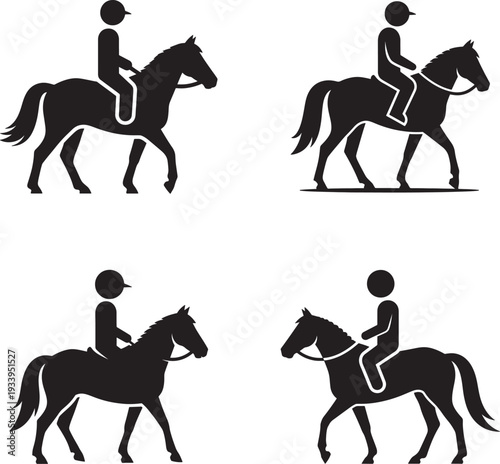 Equestrian silhouette illustrations of horse riding positions