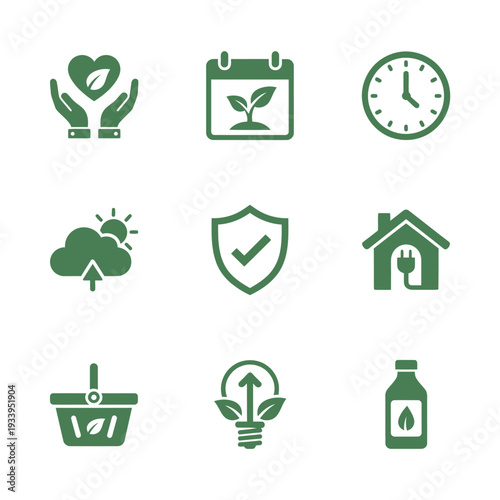 Set of Green Ecology and Sustainable Living Icons for Environmental Design