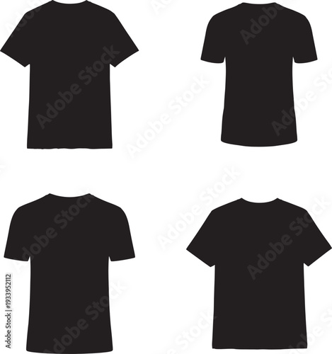 Four black t shirts in different views