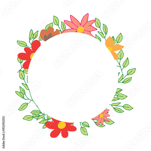 Cute kids floral wreath frame with colorful flowers