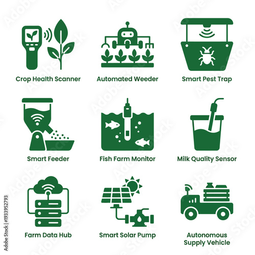 Collection of Smart Farming and Agritech Icons for Modern Sustainable Agriculture