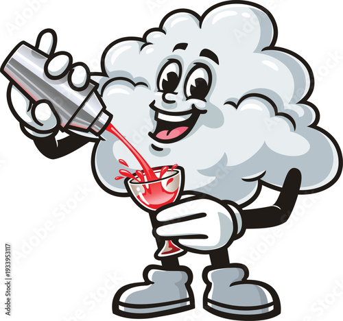 Cloud mascot cartoon making a cocktail