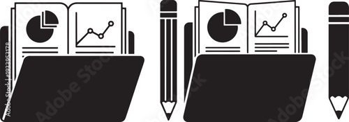 Business Data Folder with Charts and Pencil Icon for Analytics, Reporting, Document Management, and Financial Review