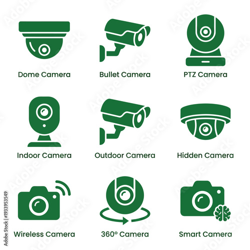 Surveillance Camera Icon Collection for Security Systems and Monitoring Technology