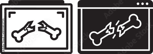 Broken Bone X-Ray Scan Icons - Simple Black and White Outline Vector Illustrations of Fractured Skeleton Bones for Medical Diagnosis and Healthcare Concepts