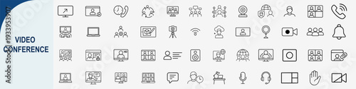 video conference communication icons, flat minimal vector set