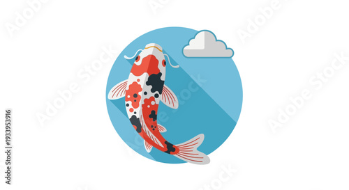 Koi Fish Swimming in Circle with Cloud Icon