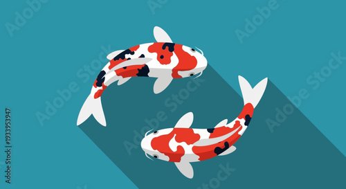 Koi Fish Swimming in Circle, Japanese Carp, Yin Yang Symbol