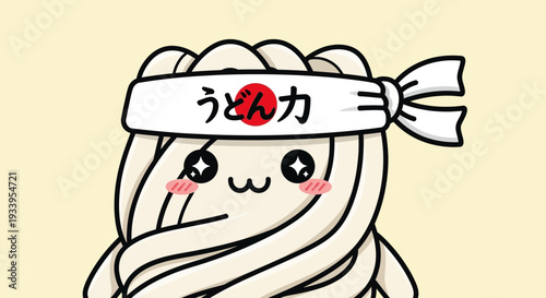 Cute Udon Noodle Character with Japanese Headband