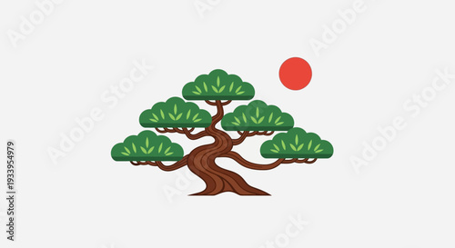 Stylized Pine Tree and Sun Icon