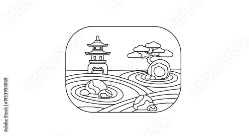 Zen Garden Pagoda Rocks Raked Sand Bonsai Tree