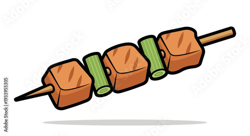 Grilled Meat and Scallion Skewer Cartoon