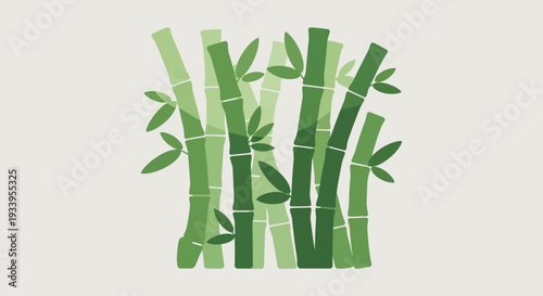 Green Bamboo Stalks with Leaves, Minimalist Illustration