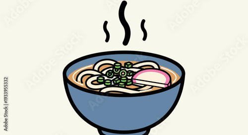Hot Udon Noodle Soup Bowl with Kamaboko and Green Onion