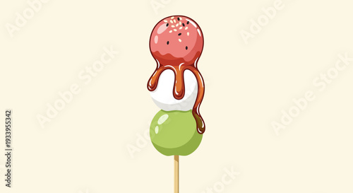 Japanese Dango Dessert Skewer with Sweet Sauce