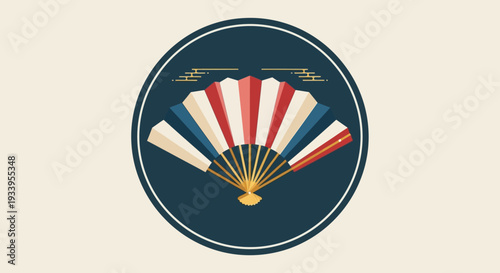 Japanese Folding Fan with Red, White, Blue Colors