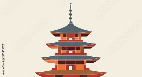 Japanese Pagoda Tower Architecture Minimalist Flat Design