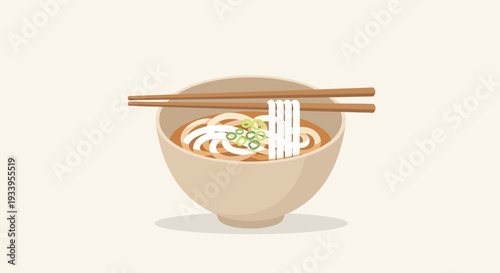 Udon Noodles in Bowl with Chopsticks