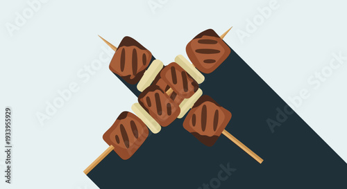 Grilled meat skewers with onions, flat design
