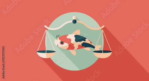 Koi fish on scales, balance and justice concept