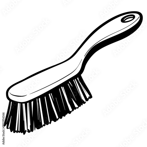 Hand Drawn Scrub Brush Doodle Icon, Cleaning Tool Vector Illustration, Black and White Outline Sketch for Housework Design Decor