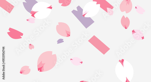 Falling Cherry Blossoms and Geometric Shapes Background