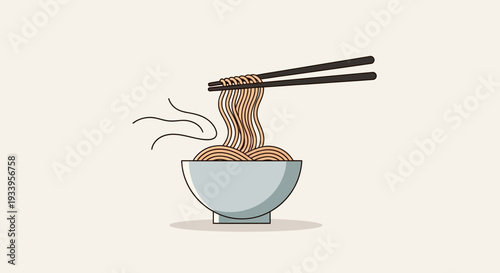Hot Noodles in Bowl with Chopsticks and Steam