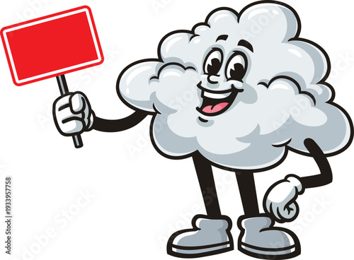 Cloud mascot cartoon holding a blank sign