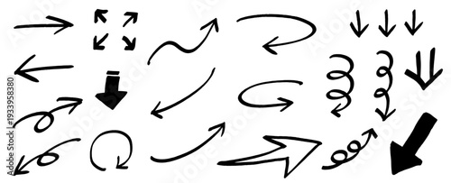 矢印のベクターイラスト。手描きのポインター。黒色。