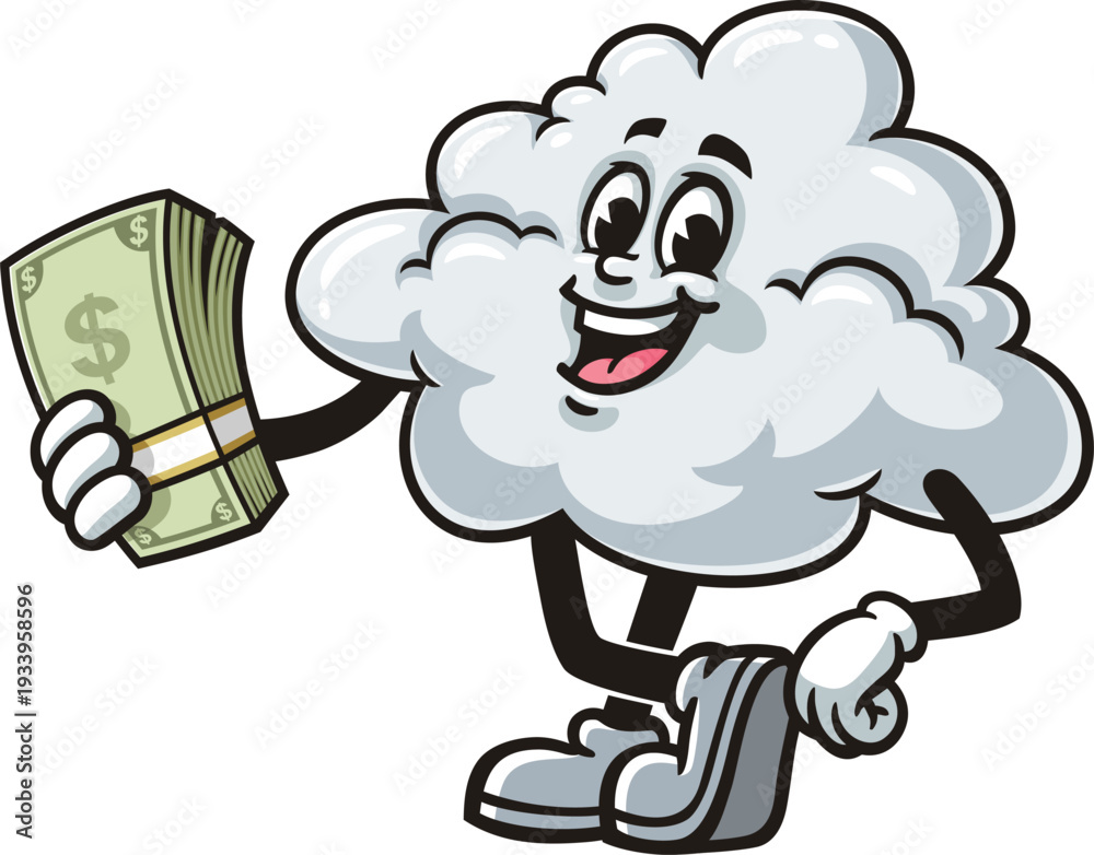 Fototapeta premium Cloud mascot cartoon holding cash