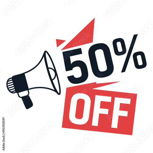 Megaphone with 50 percent off discount banner vector illustration