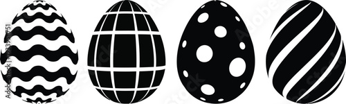 Easter sunday decorative eggs in black and white patterns