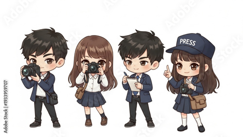 Cute Cartoon Journalists and Photographers Group
