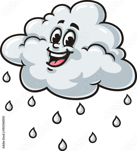 Cartoon cloud mascot with raindrops