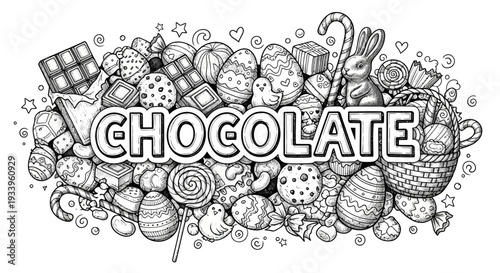 Assorted chocolate treats and candies illustration from a top view