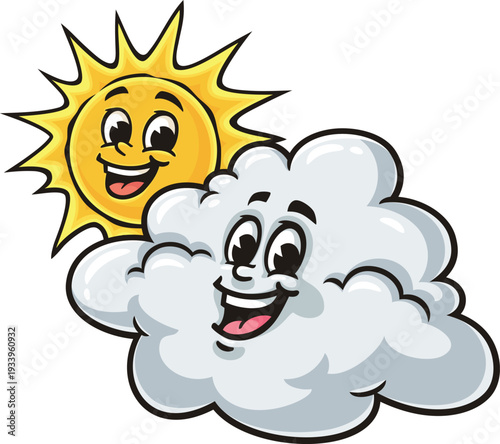 Smiling cloud and sun mascot cartoon