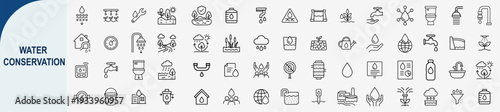 water conservation and eco friendly environment line icons set, vector design