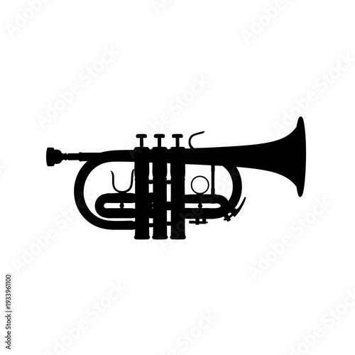 Shiny brass trumpet musical instrument with gold mouthpiece and valves isolated on white background for jazz band or classical orchestra sound