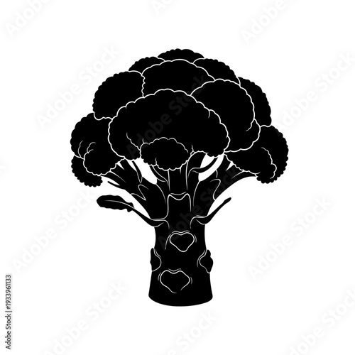 Cartoon illustration of a green broccoli and cauliflower plant design isolated on white background featuring a brain concept leaf and nature tree branch symbol for ecology art