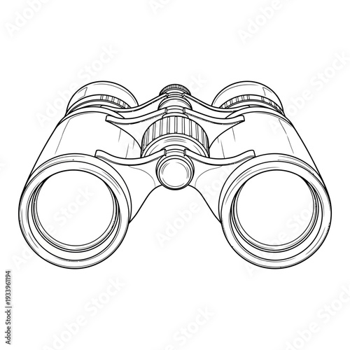 Black binoculars with optical glass lenses isolated on a white background for surveillance and vision discovery