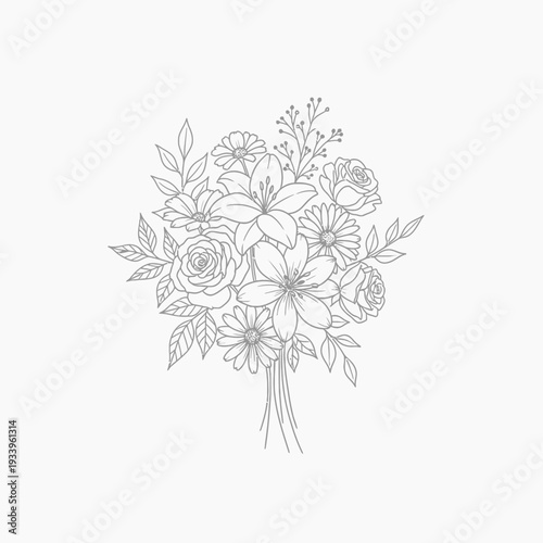 A seamless vintage vector illustration featuring an abstract floral pattern and nature-inspired leaf drawings for a spring wedding card design