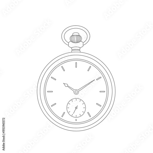 Retro old fashioned vintage pocket watch chronometer isolated on white background with a classic metal dial showing the hour and minute