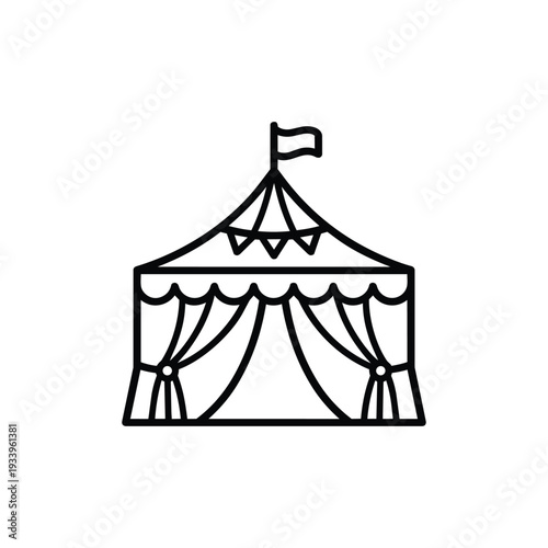 Festival circus tent black and white line icon minimal carnival marquee vector illustration