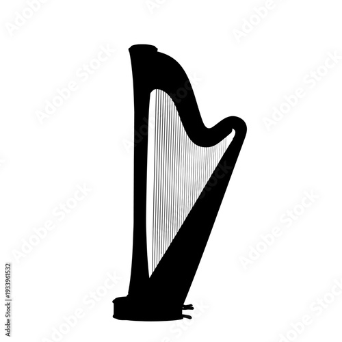 A vector alphabet letter A designed as a classical Irish harp musical instrument with wooden strings for a concert orchestra illustration isolated on a white background