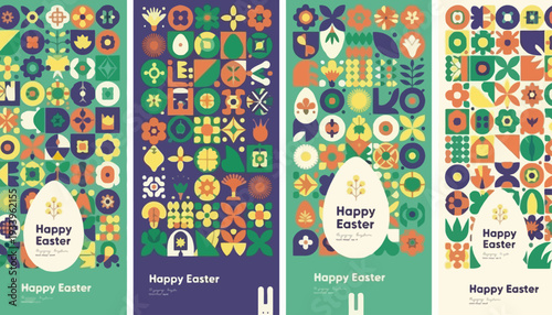 Vibrant Easter Egg Patterns and Floral Designs in a Vertical Banner Template