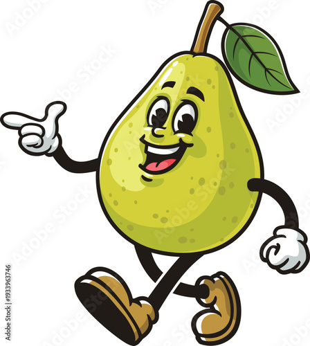 Cartoon pear fruit mascot is walking
