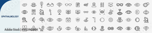 ophthalmology and eye care medical icon set, thin line vector